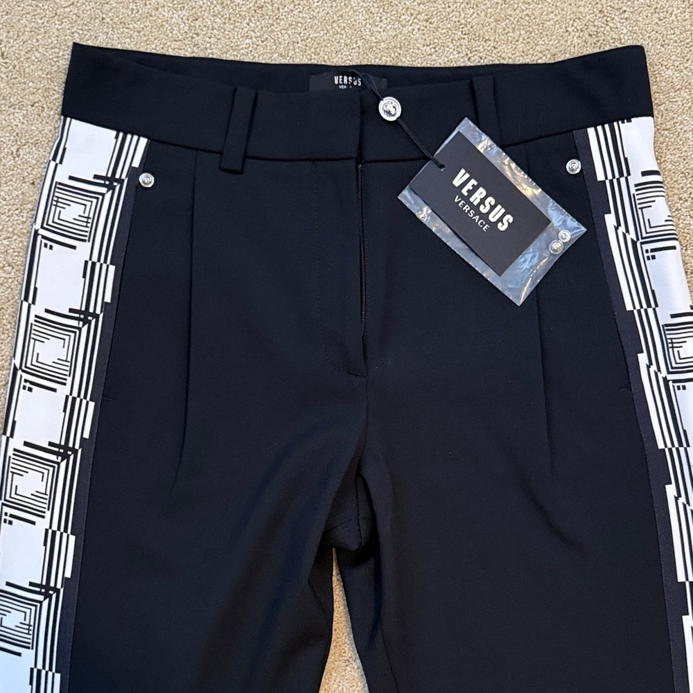Versus Versace  Women’s Black Pants with White Geometric Accents